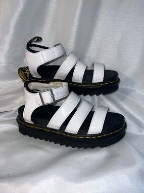 Dr. Martens White Triple-Strap Platform Sandals for Woman